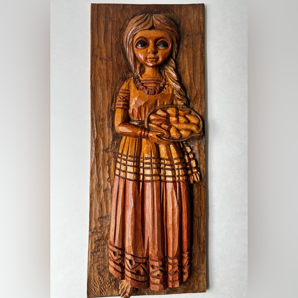 Vintage Handcrafted Wood Carving “Guadalajara Girl”